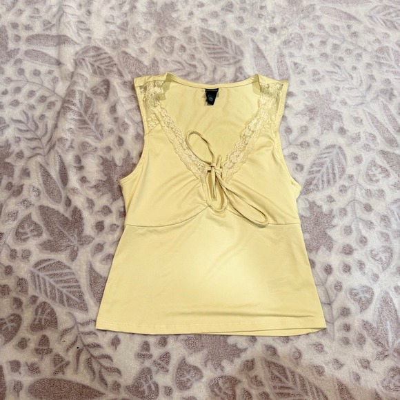 wild fable Tops - Wild Fable Sleeveless Top Women XXS Yellow Lace Tie Front Coquette Romantic